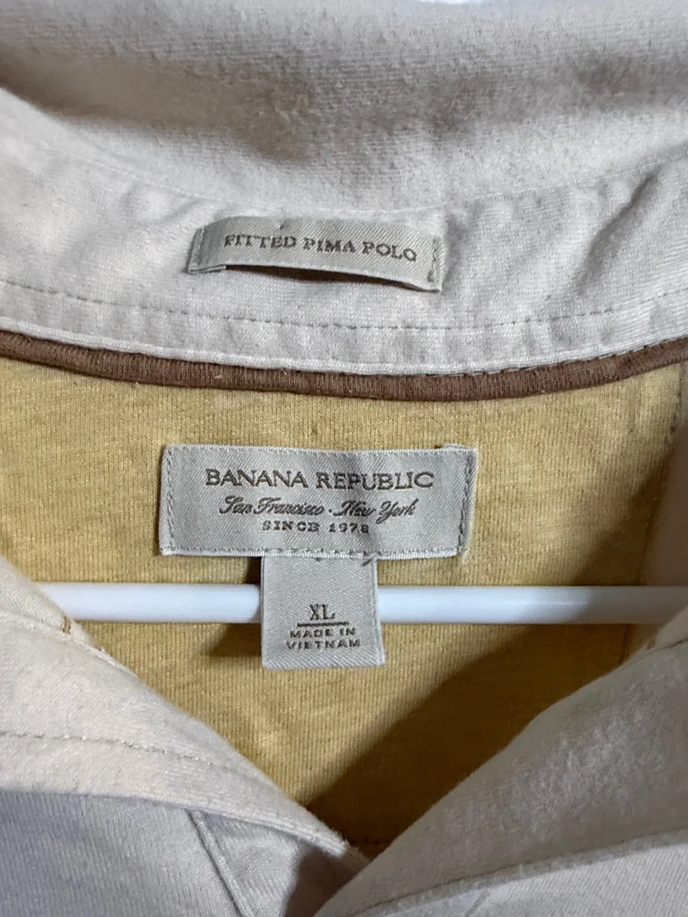 Banana Republic Cream Polo with Yellow Stripes